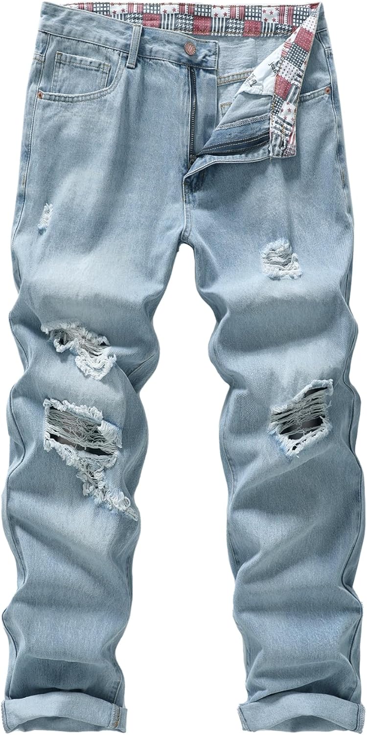 Men's Non-Stretch Regular Fit Straight-Leg Denim Pants Jeans