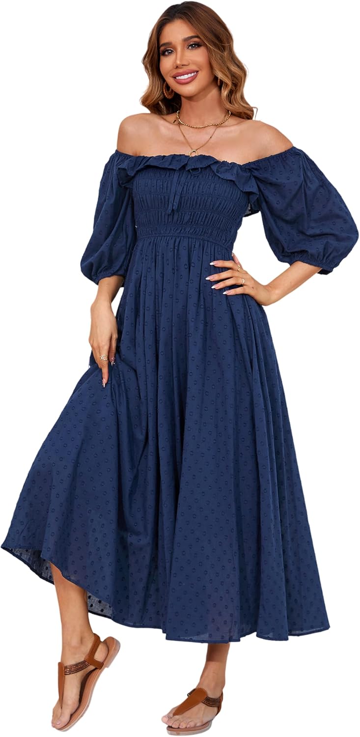 R.Vivimos Women Summer Half Sleeve Cotton Ruffled Vintage Dress