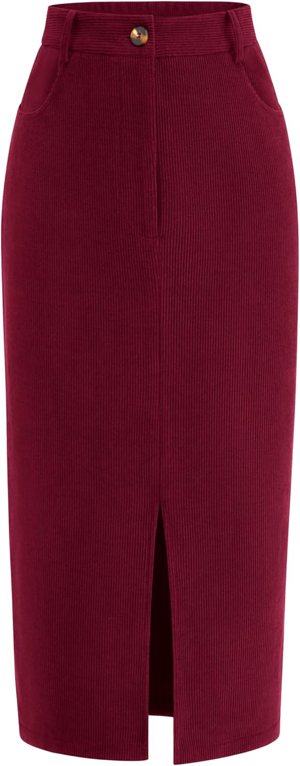PRETTYGARDEN High Waisted Corduroy Midi Skirt for Women