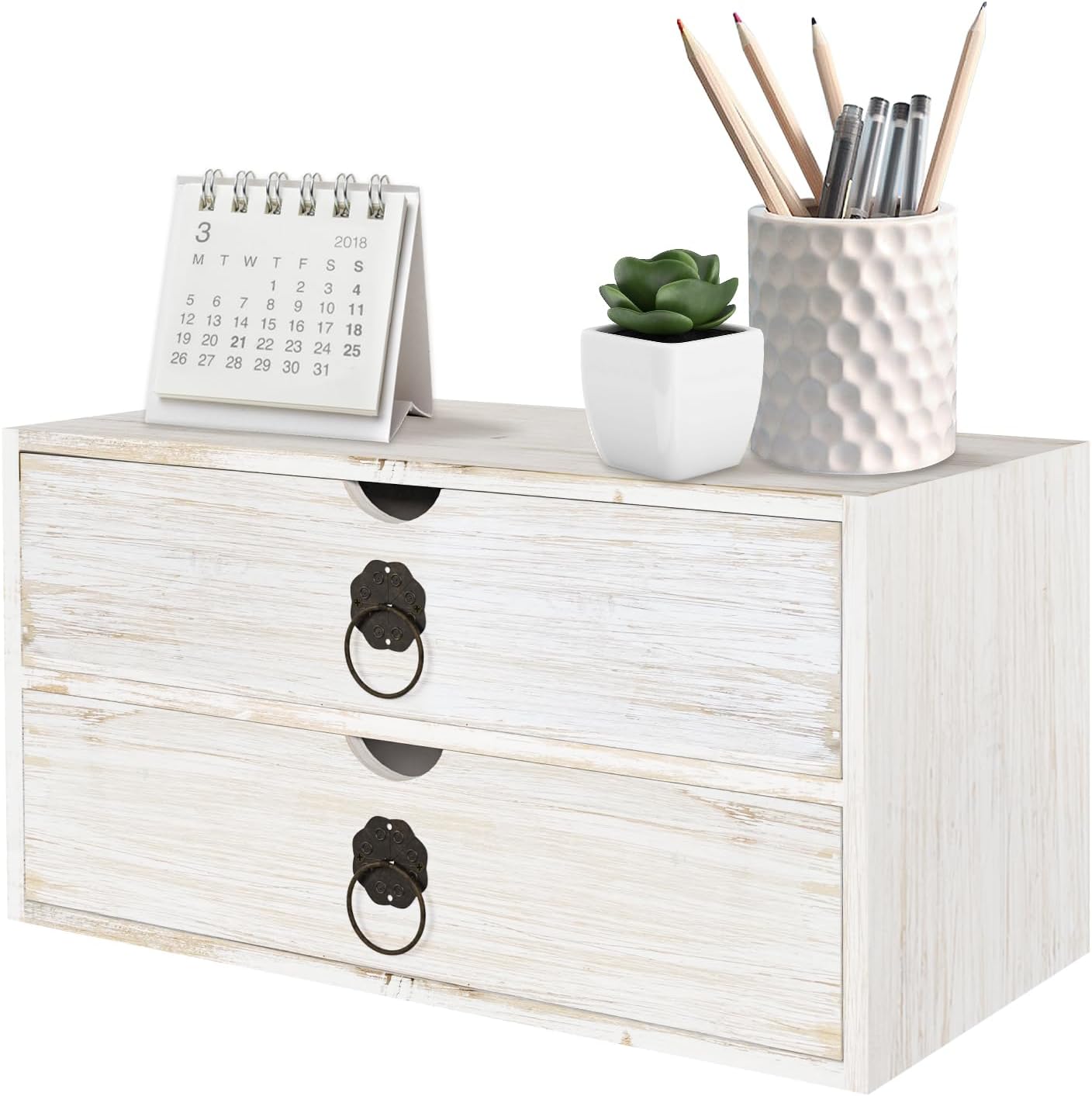 Wood Desk Organizer with Drawer for Home Office Supplies Storage