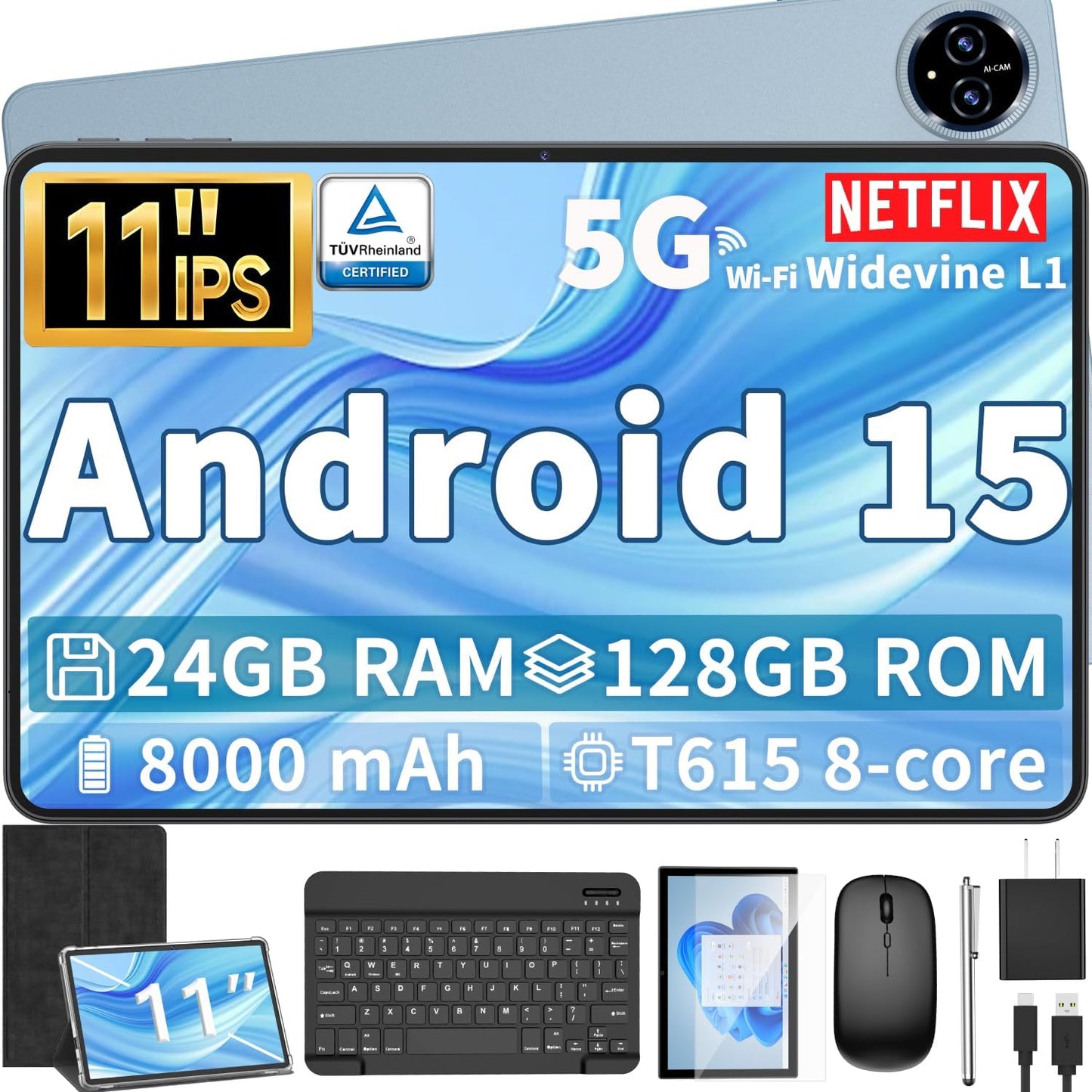 Android 15 Tablet with Keyboard and 1TB Expandable Storage