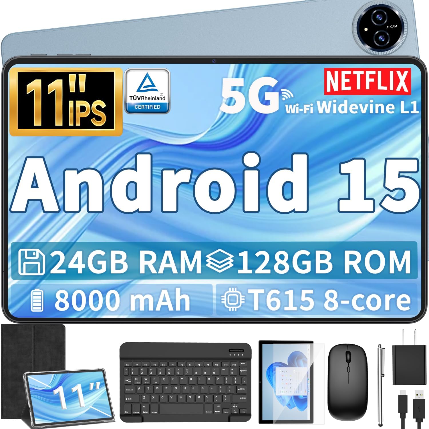 Android 15 Tablet with Keyboard and 1TB Expandable Storage