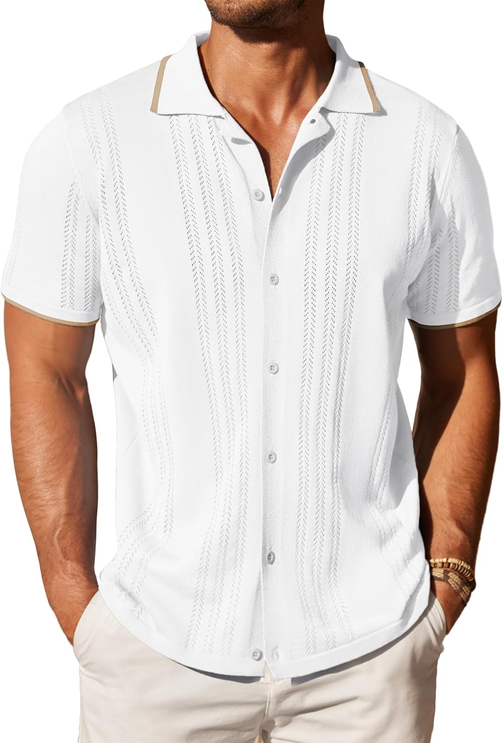 COOFANDY Men's Knit Button Down Shirt for Casual Beach Style