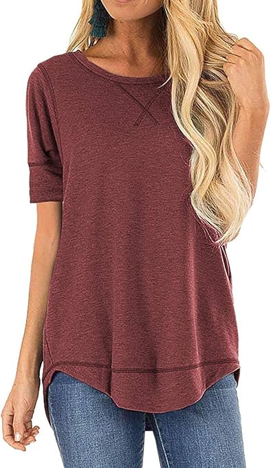 HIYIYEZI Summer Tops for Women Short Sleeve Casual Tunic
