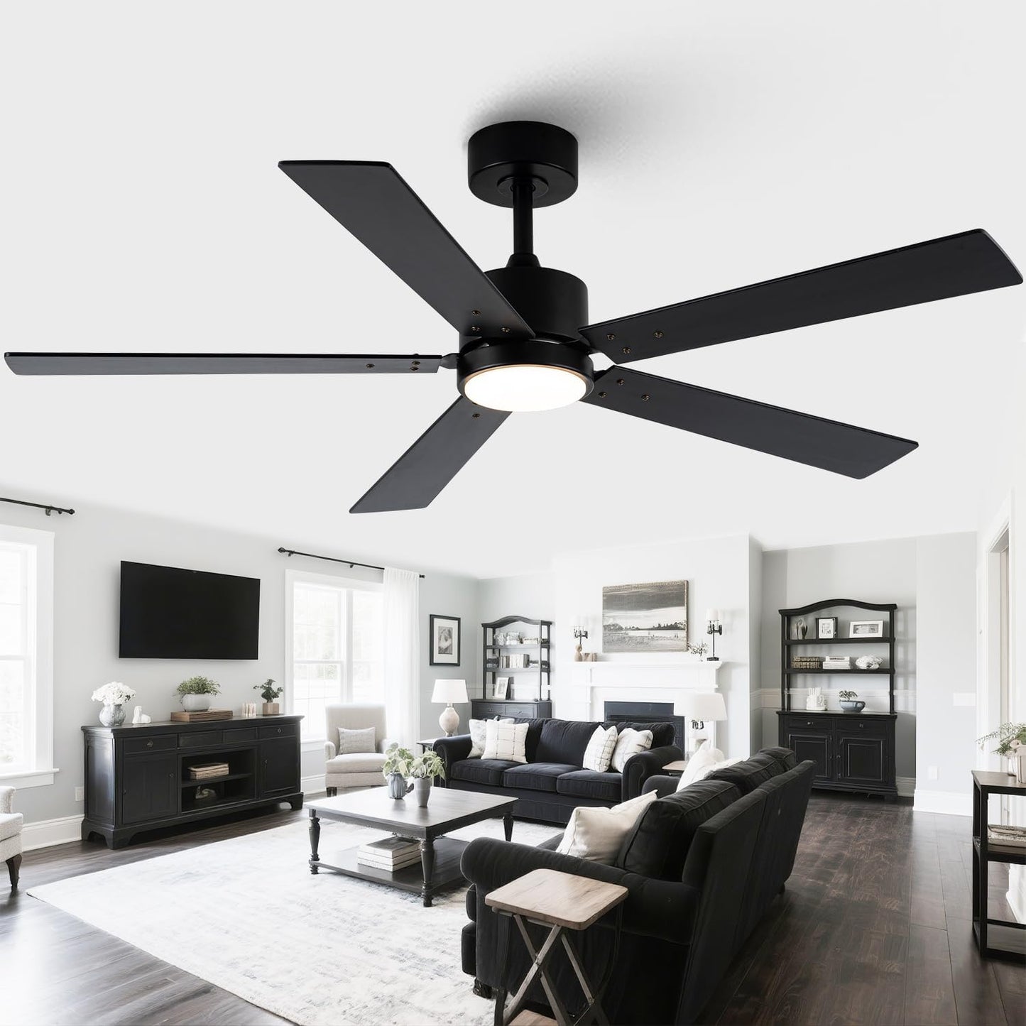52 Inch Black Ceiling Fan with Lights for Modern Homes
