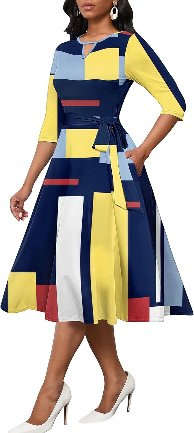 CLOCOR Midi Dresses for Women A-Line Fit and Flare Style