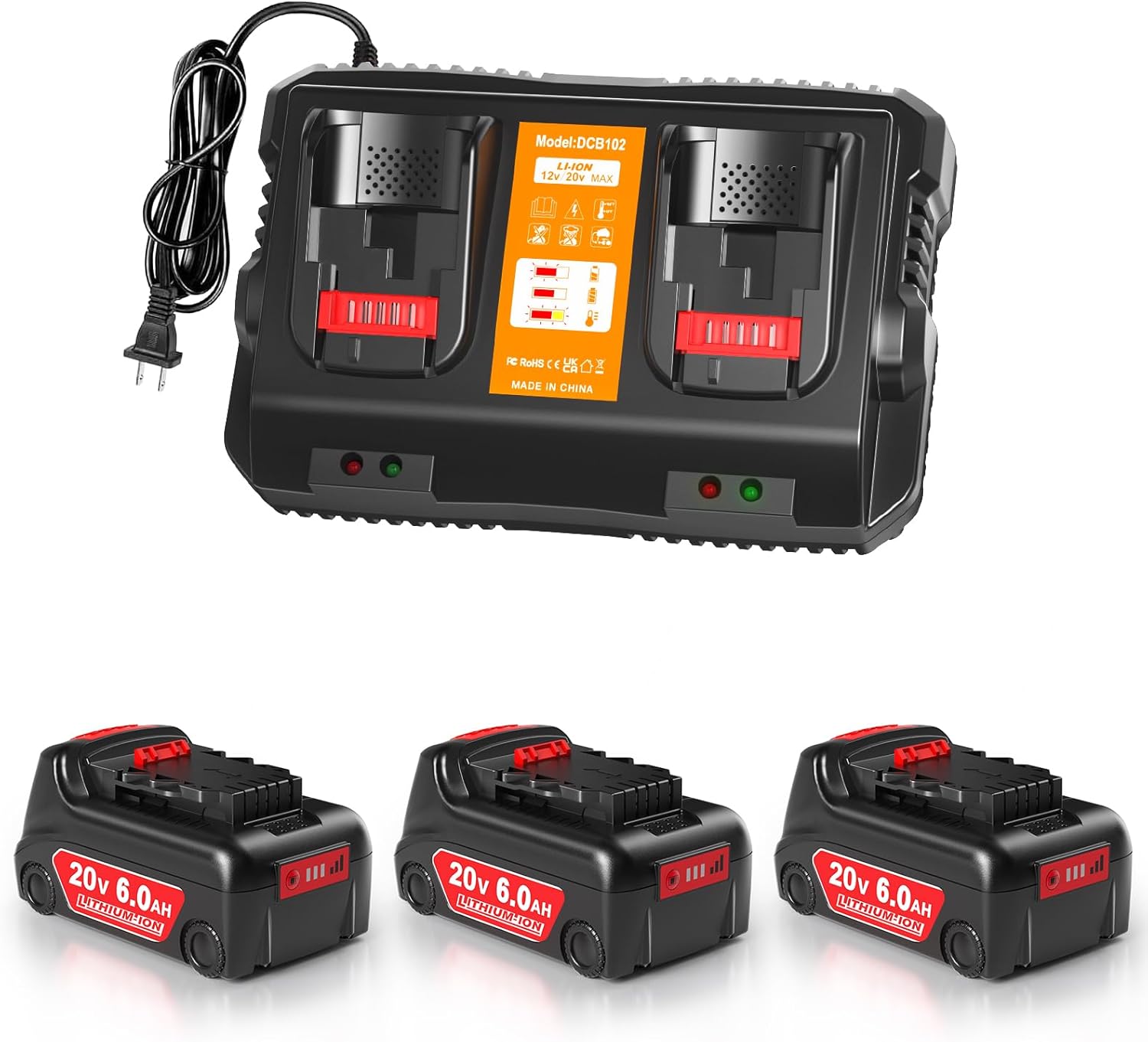 Dewalt 20V Max 6.0Ah Batteries x3 + Charger by KOOMICY