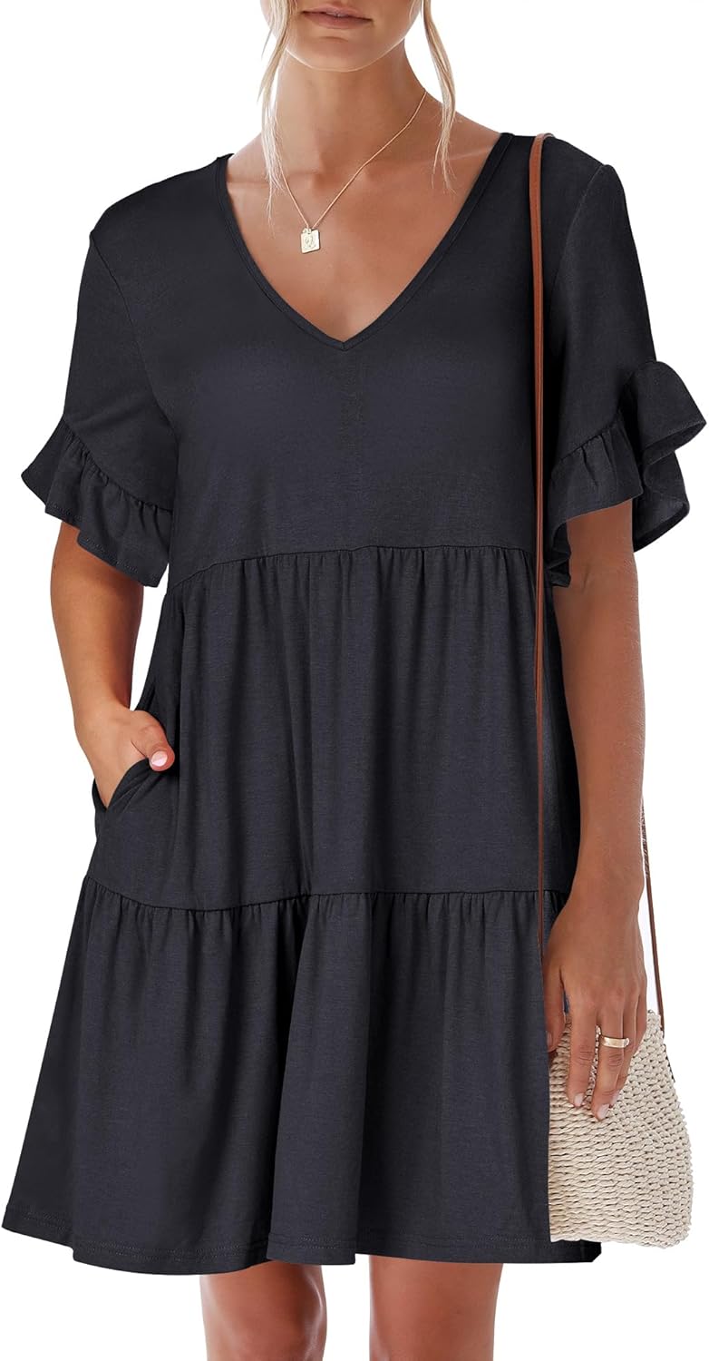 ANRABESS Summer Mini Beach Dress with Pockets for Women