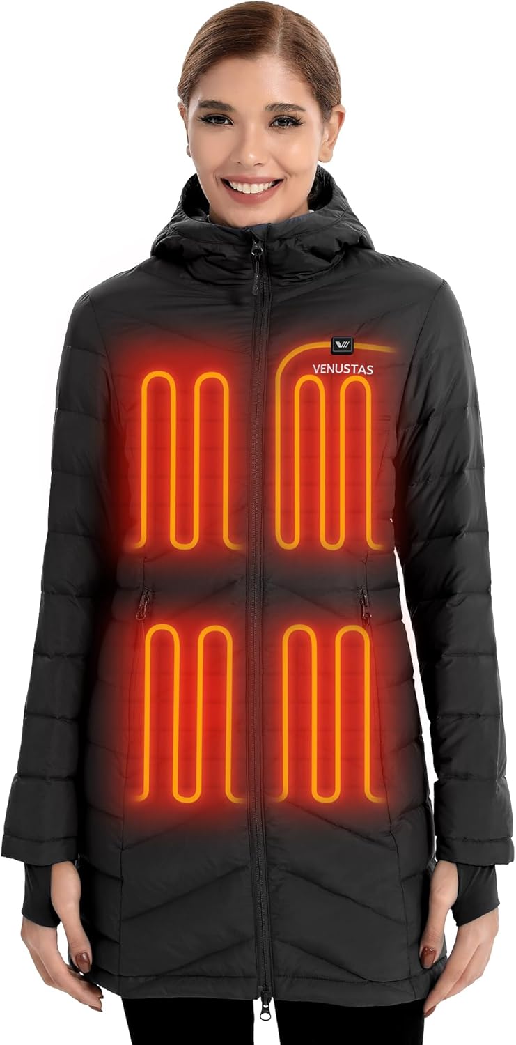 Venustas Women's Long Heated Down Jacket for Winter Adventures