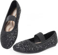 Ballet Flats for Women Black Rhinestone Knit Memory Foam - Dressy