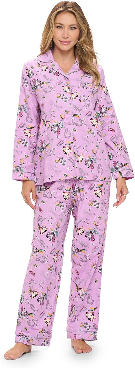 Casual Nights Women's Flannel Long Sleeve Pajama Set for Comfort