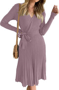 ZESICA Women's Fall Long Sleeve Wrap V Neck Sweater Dress