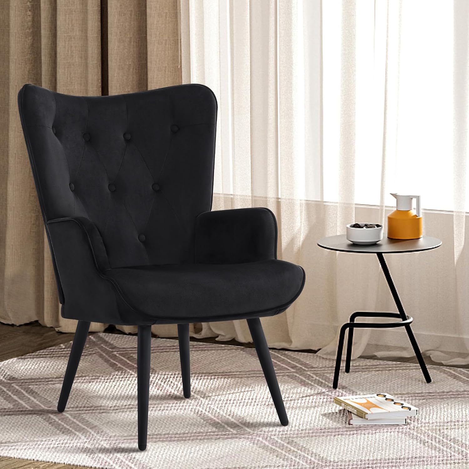 Plush Black Velvet Armchair by Furnimart