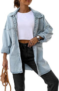 Women's Oversized Denim Jacket Casual Button Down Jean Coat - Relaxed