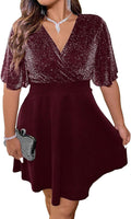 Floerns Plus Size Glitter Wrap V Neck Party A Line