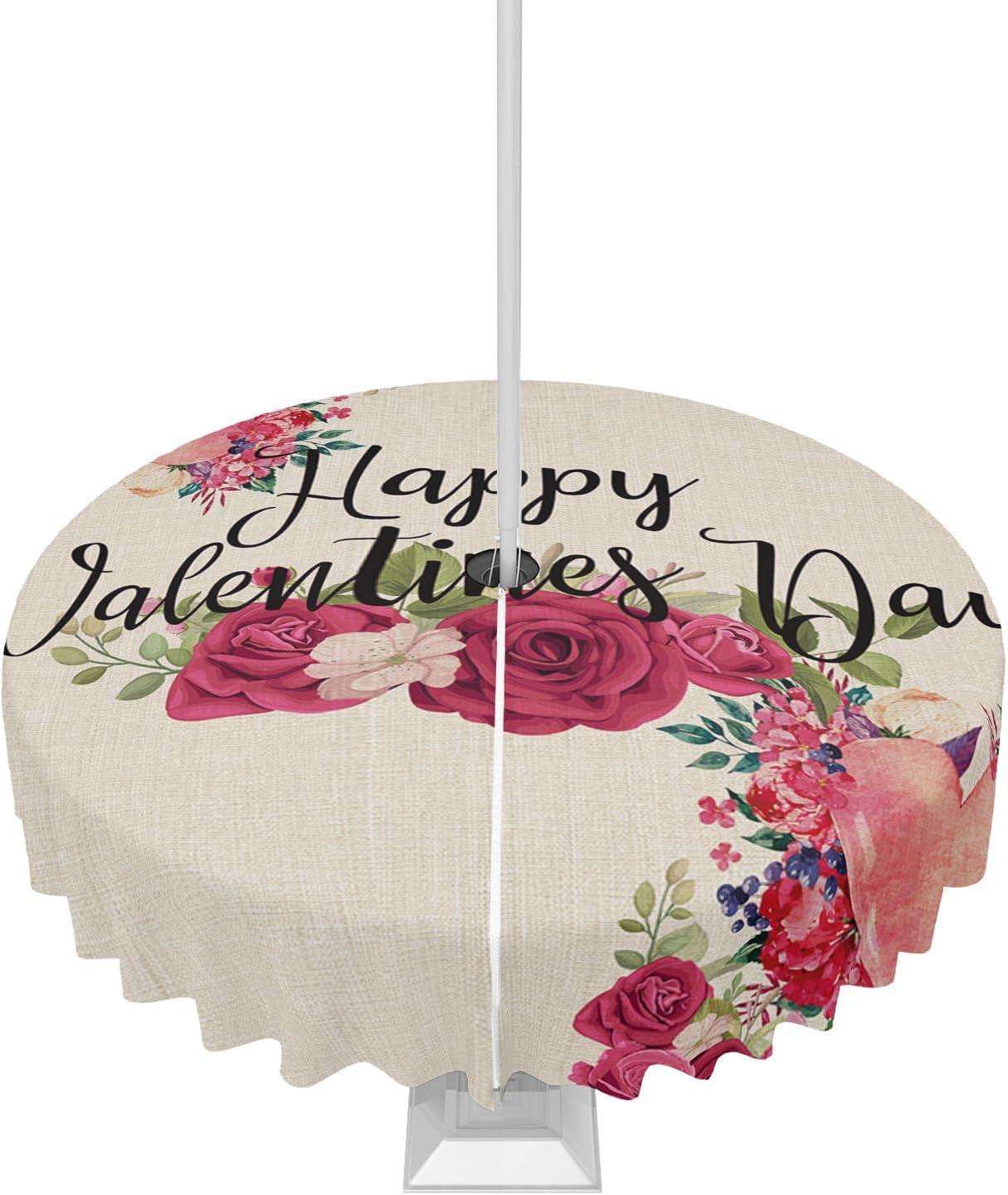 Valentine's Day Waterproof Tablecloth: Retro Flowers Pink ~ 35