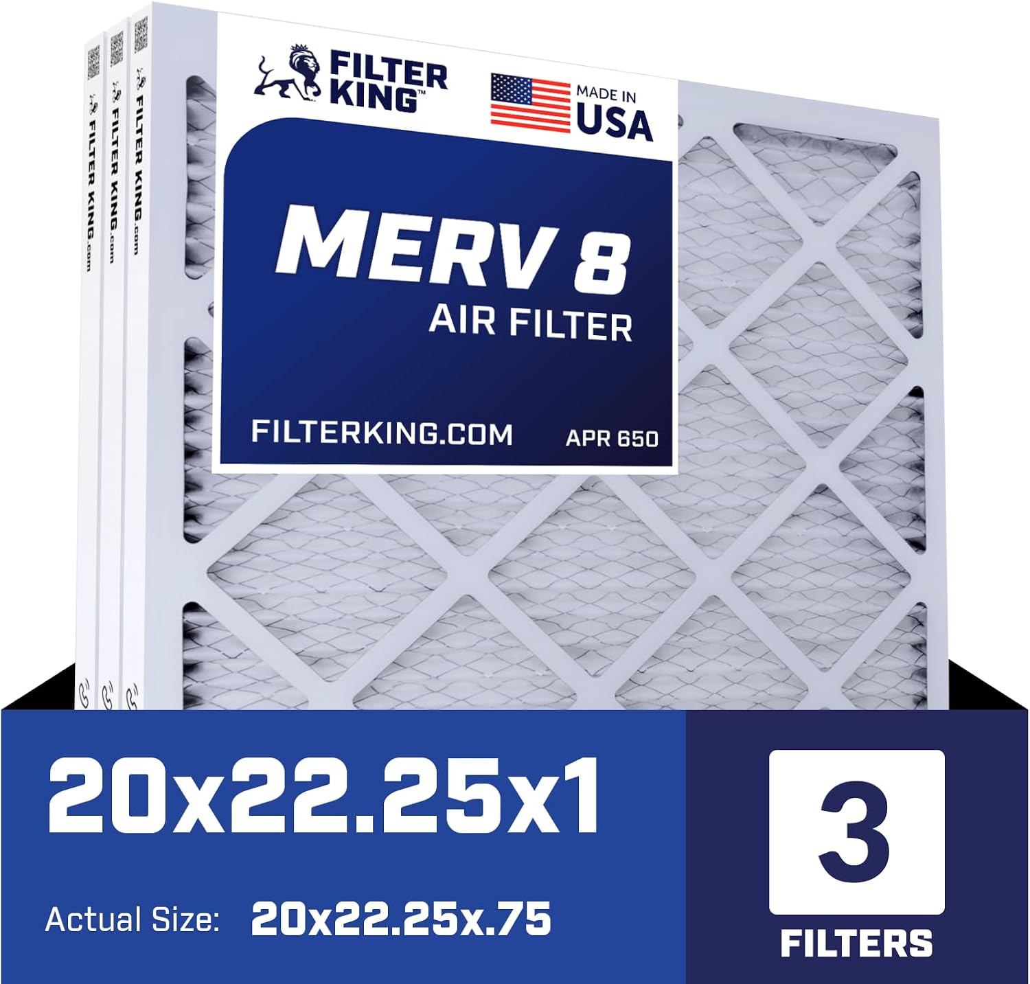 Filter King 20x22.25x1 Air Filter 3-Pack for Home HVAC Systems