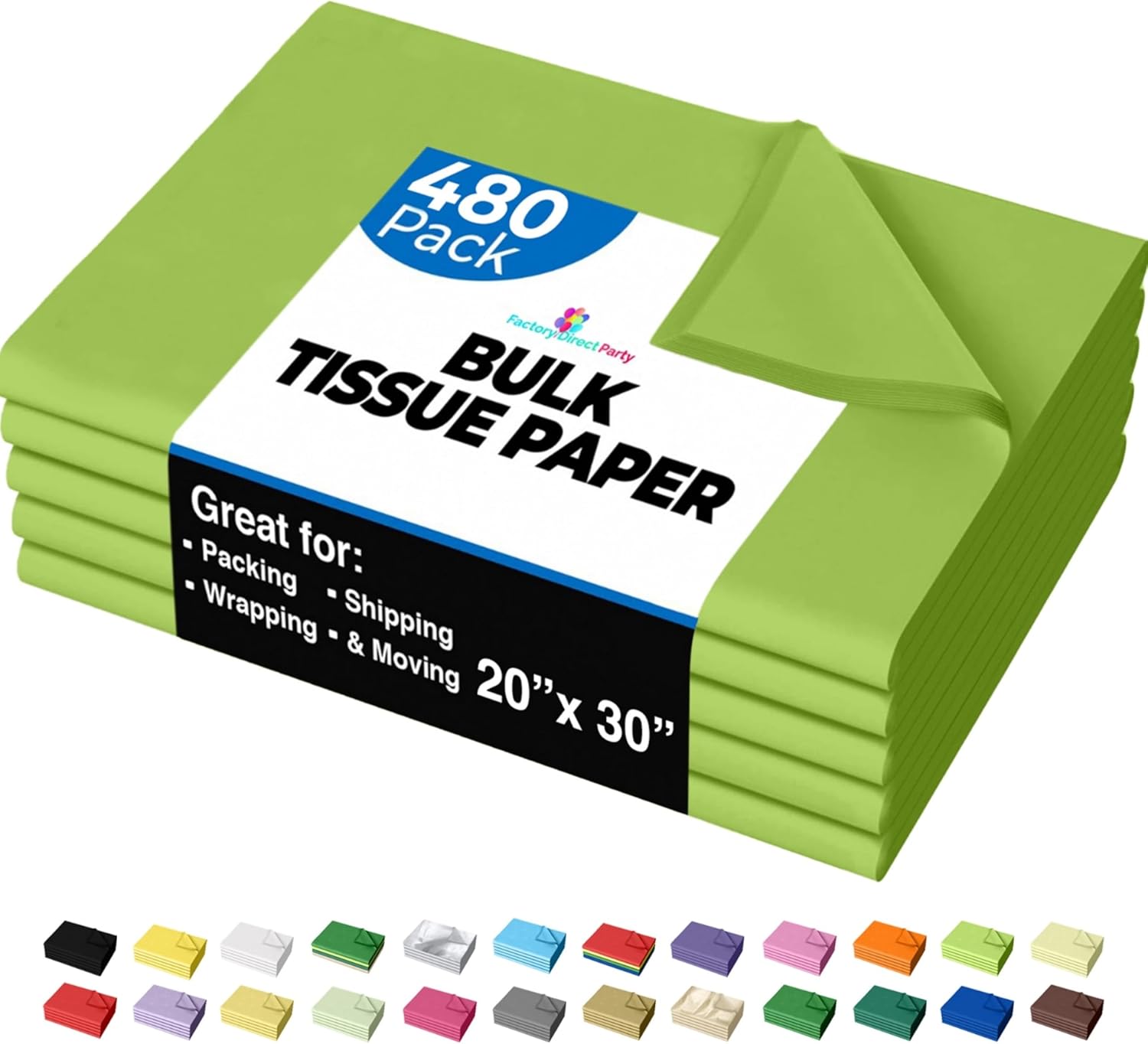 Lime Green Tissue Paper - 20x30 Inch, 480 Sheets for All Uses