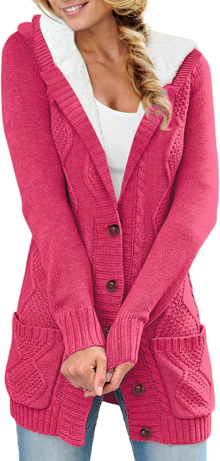 Sidefeel Women's Hooded Fleece Lined Cardigan for Winter Wear