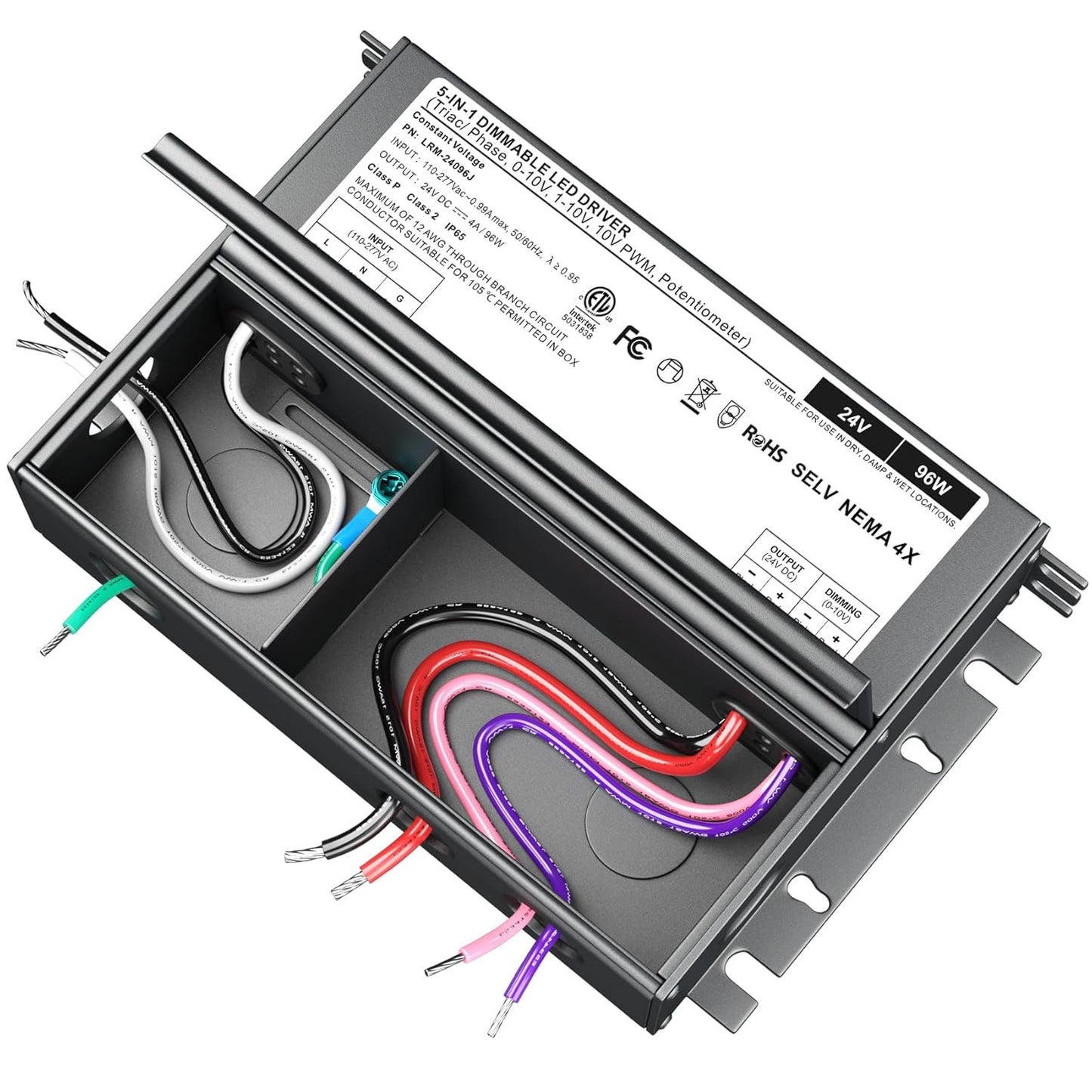 96W 24V 5-in-1 Dimmable LED Driver for All Dimming Types