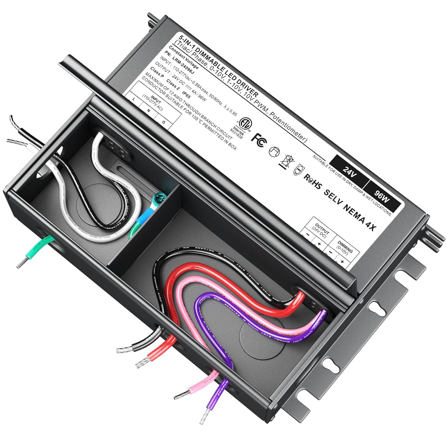 96W 24V 5-in-1 Dimmable LED Driver for All Dimming Types