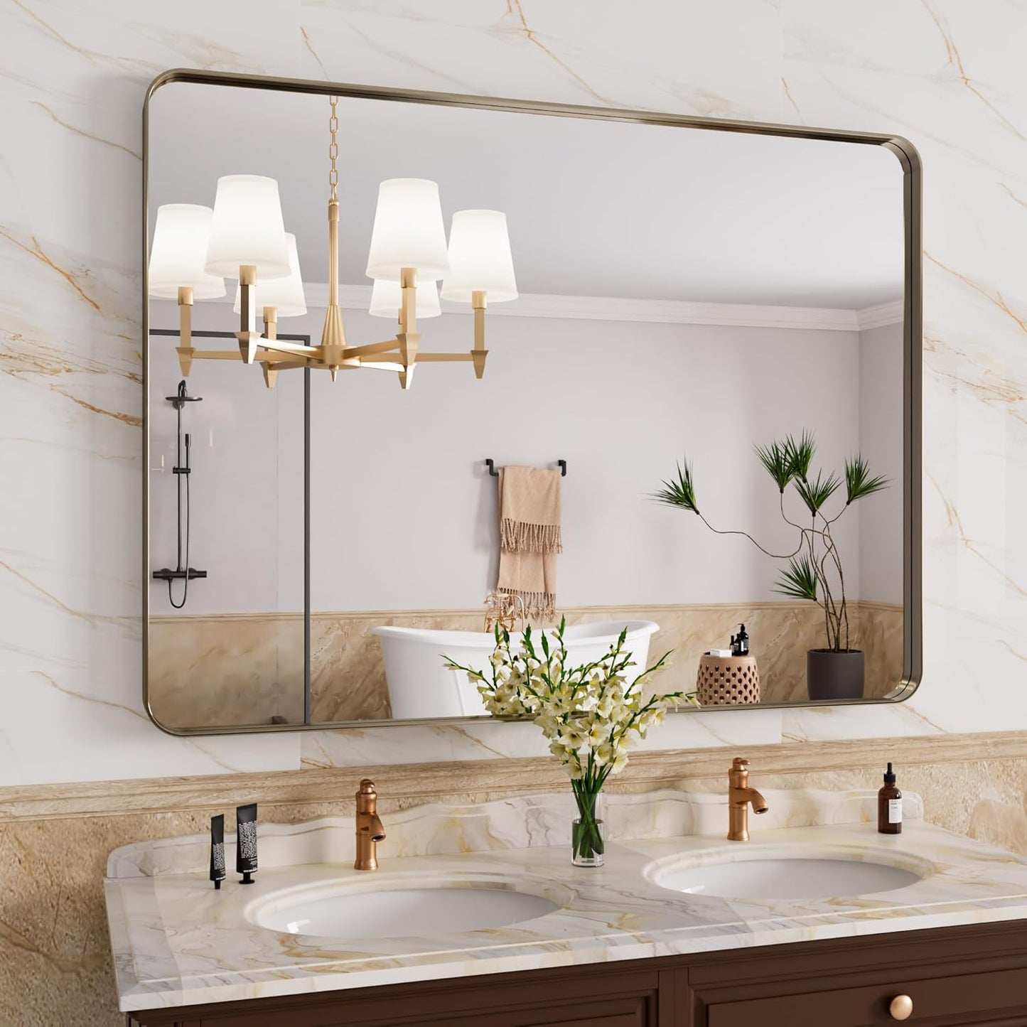 Bronze Bathroom Mirror 40x30 Inch with Brushed Metal Frame