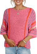 Dokotoo Womens 2025 Fall Casual Crewneck Striped Lightweight Knit Top