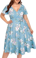 Plus Size Wrap V Neck Midi Casual Wedding Guest Dress Review