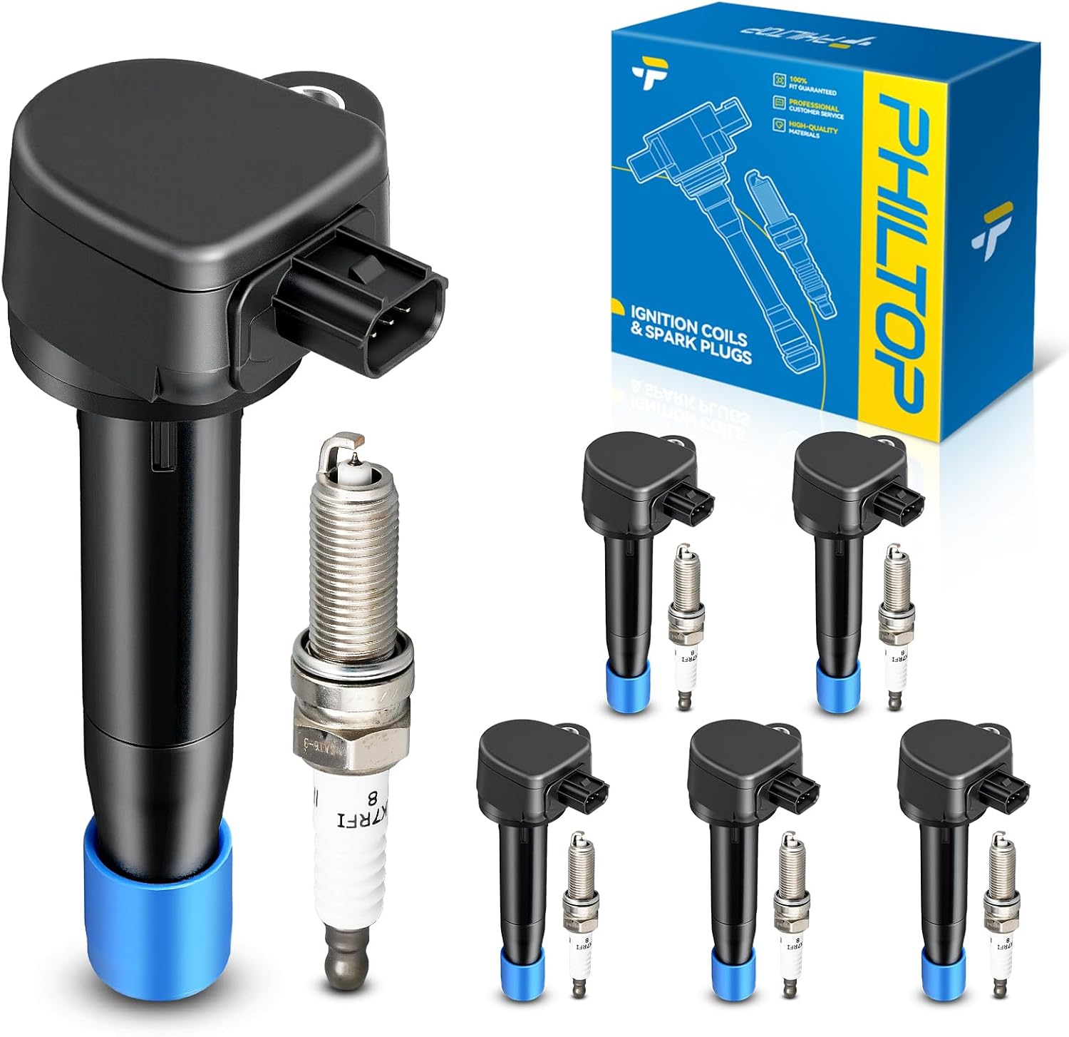 PHILTOP Ignition Coil Pack and Iridium Spark Plugs Set for Honda
