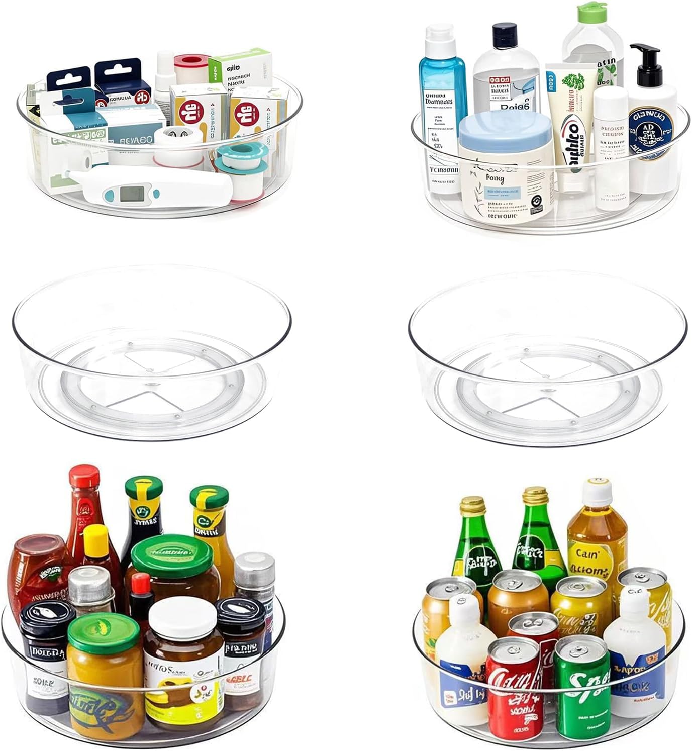 6 Pack Lazy Susan Turntable Organizer for Kitchen and Bathroom