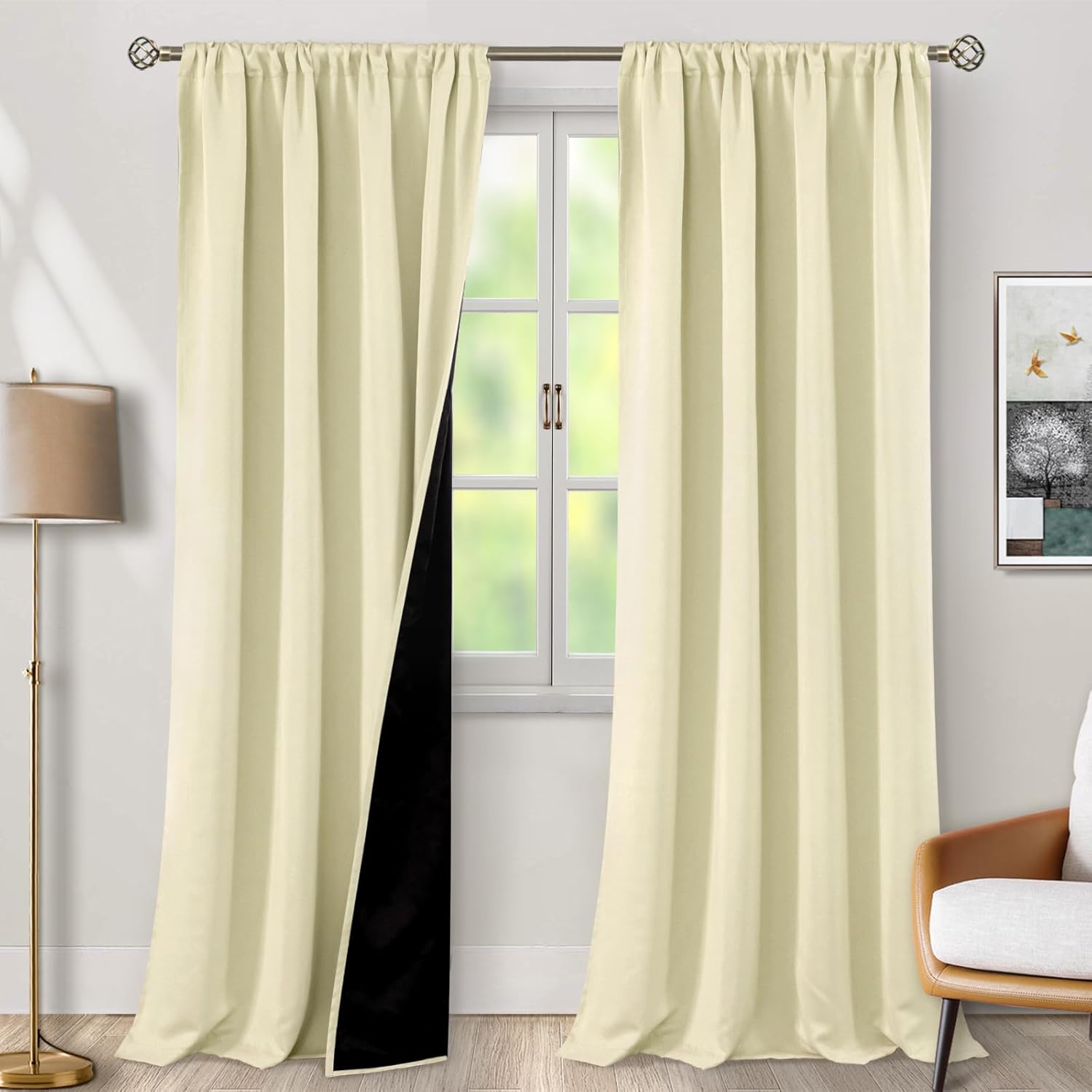 BGment Cream Blackout Curtains for Living Room, 95 Inch Long