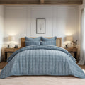 Velvet Quilt King Size 3-Piece Set Blue Linen - Oversized Comfort