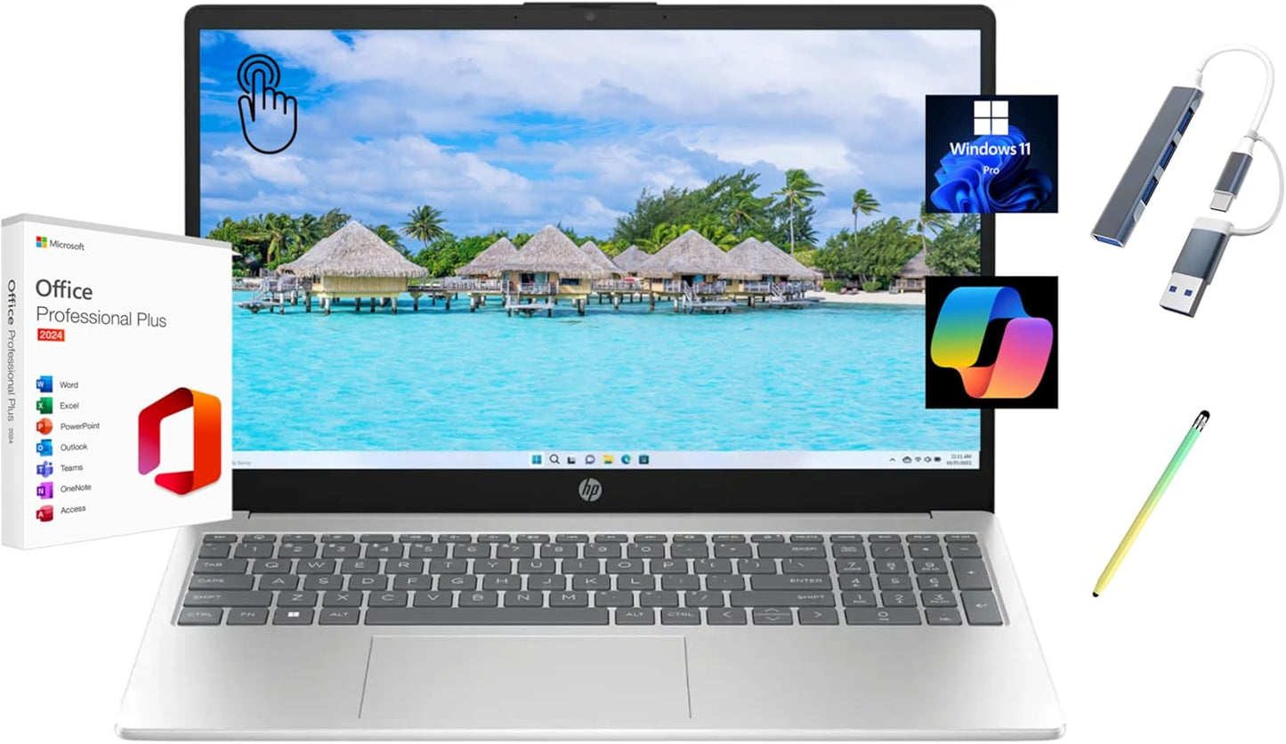 HP 2025 15.6 HD Touchscreen Laptop with Lifetime Office 2024