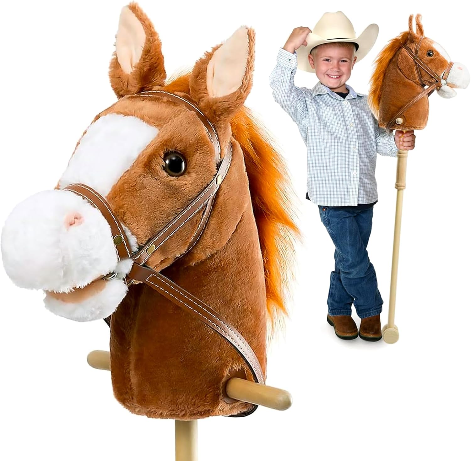 HollyHOME Stick Horse Plush with Realistic Sounds for Kids