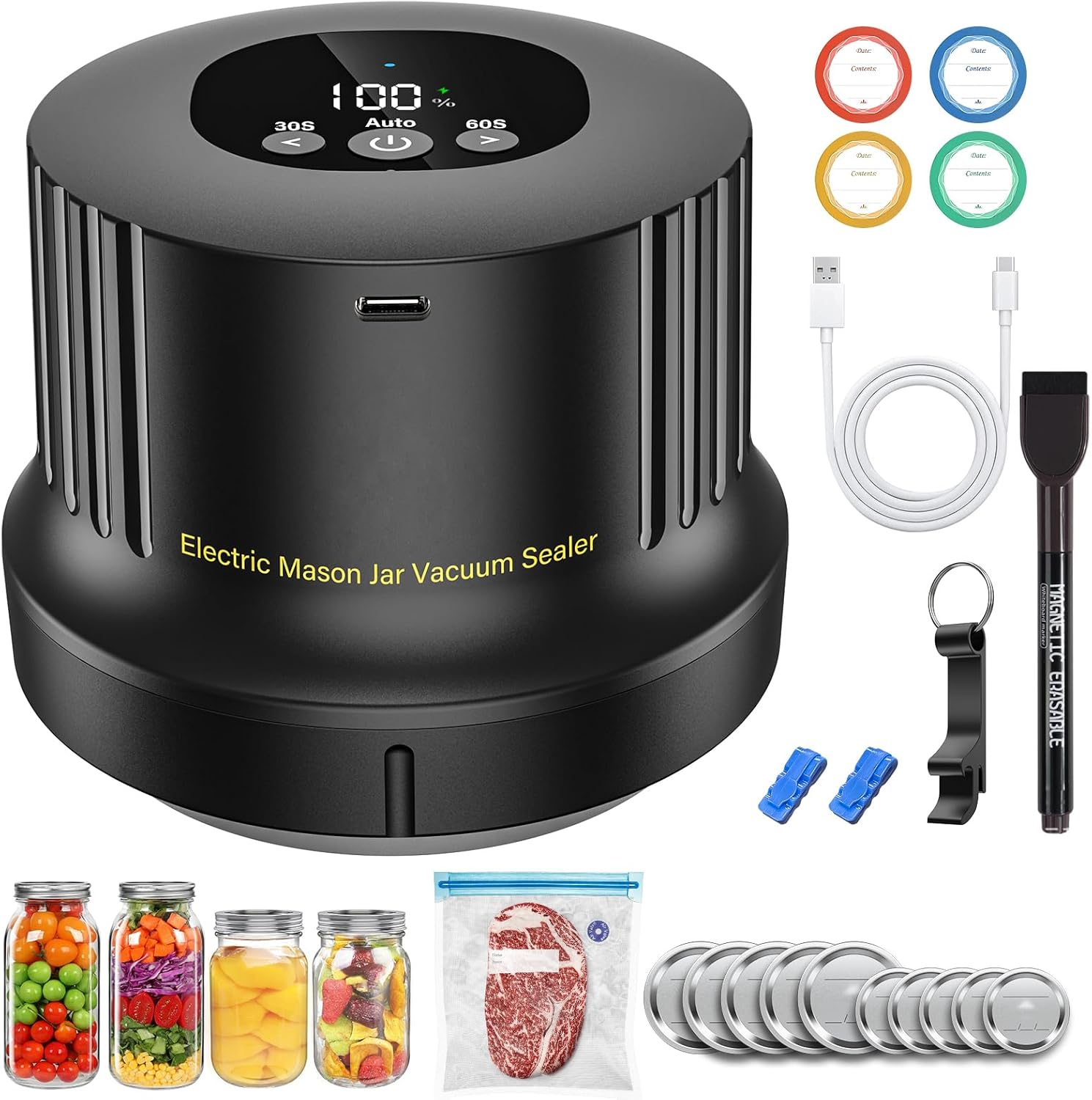Mason Jar Vacuum Sealer Kit - Fully Automatic Food Sealing