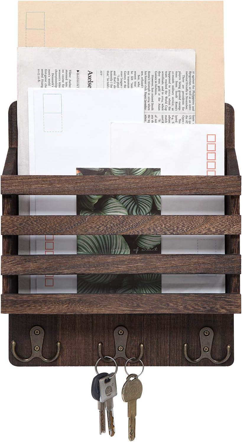 Mkono Rustic Wall Organizer with Hooks