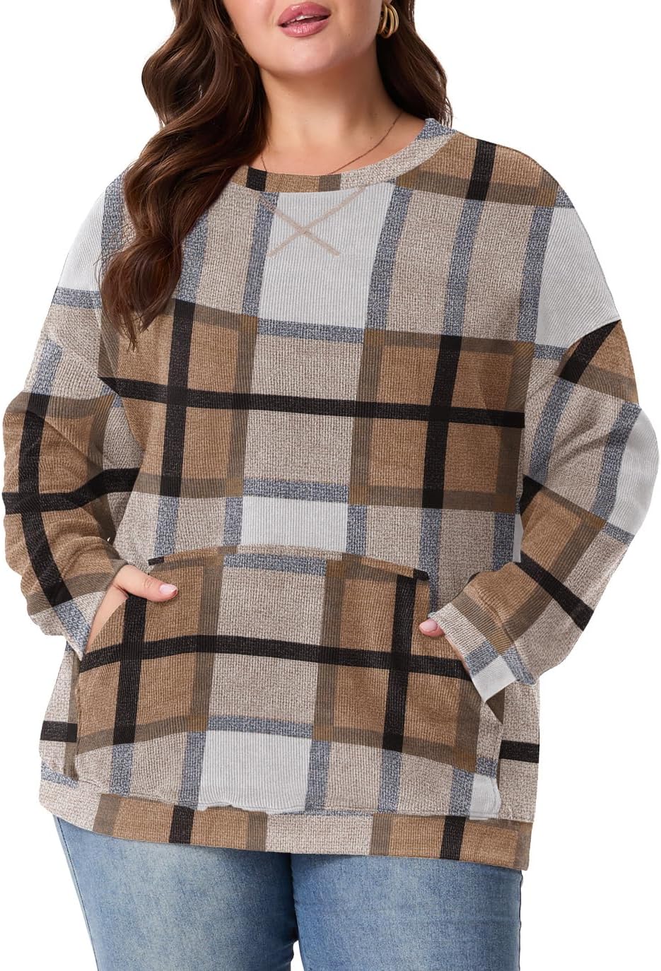 OLRIK Plus Size Oversized Corduroy Sweatshirt for Women