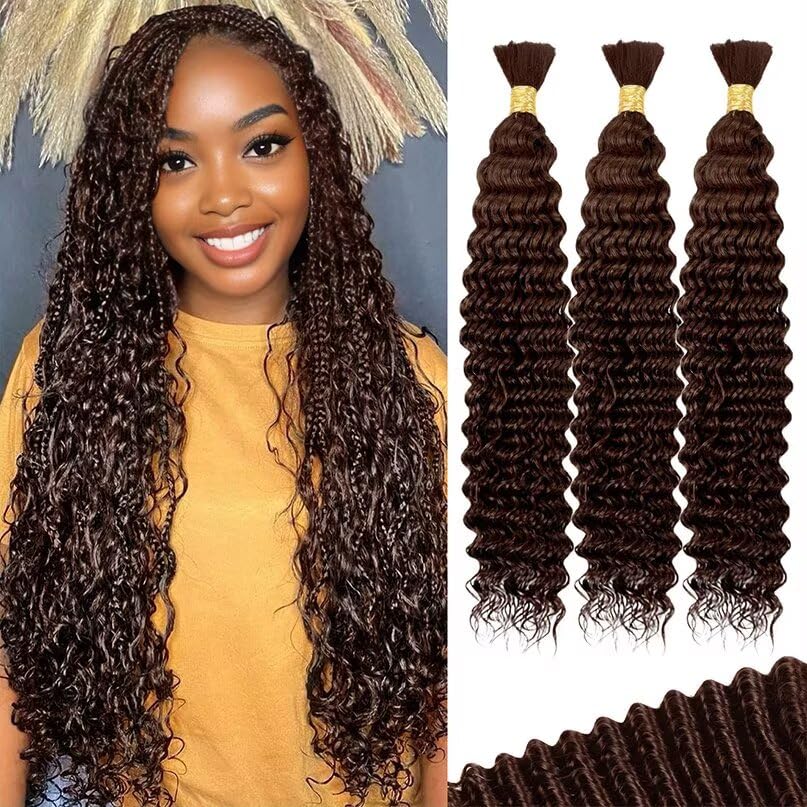 12A #4 Chocolate Brown Human Braiding Hair for Boho Styles