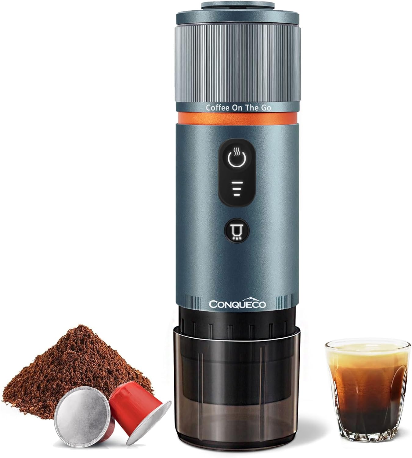CONQUECO Portable Espresso Maker: Self-Heating, 8 Cup, Battery-Powered for On-the-Go Espresso