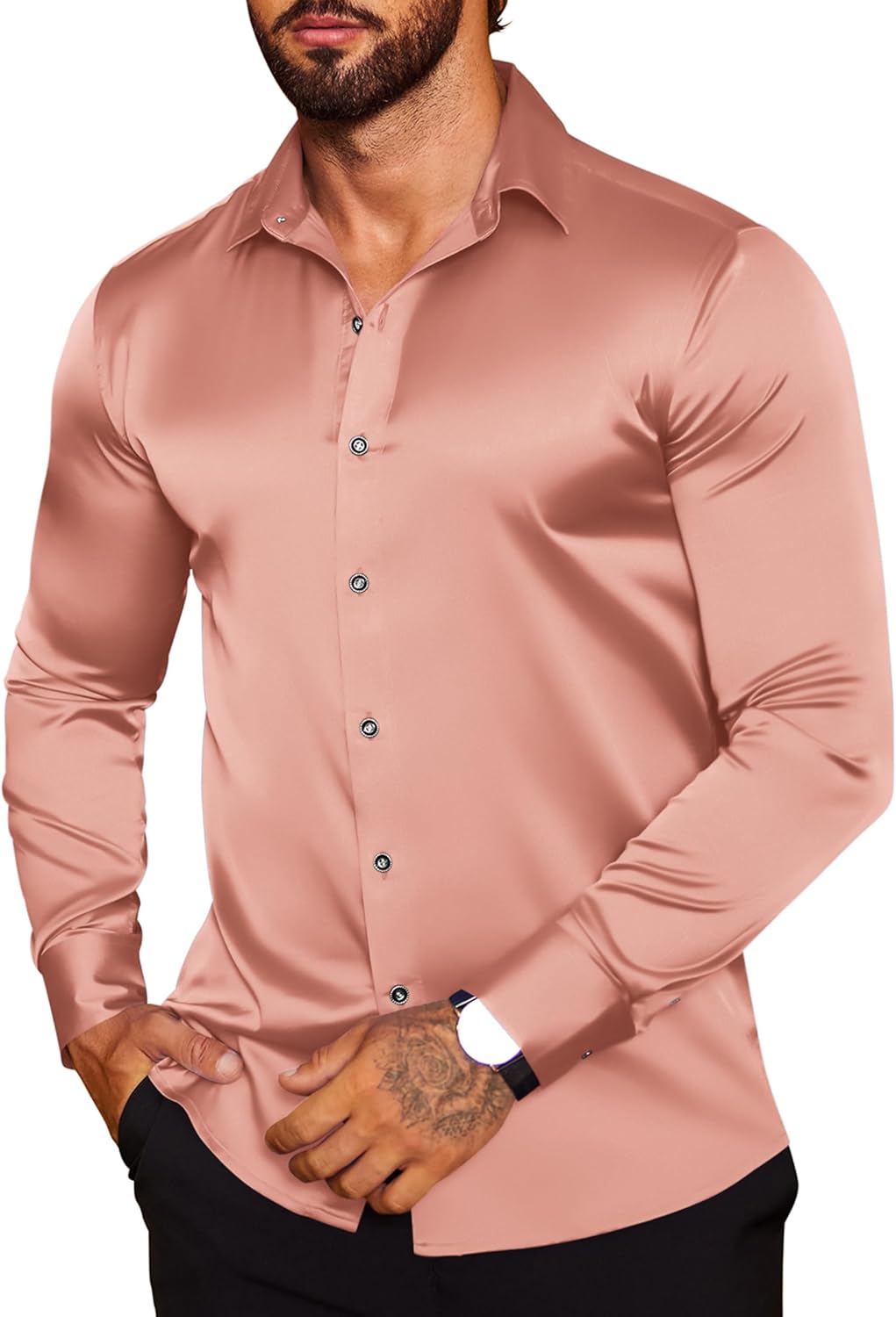 Stylish Men's Silk Satin Dress Shirts for Any Occasion