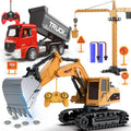 Remote Control Excavator and Dump Truck Toy Set - Rechargeable Diggers