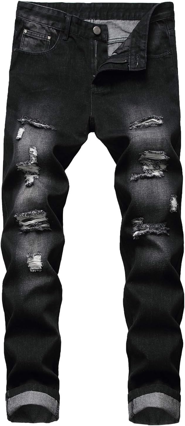 QIMYUM Mens Ripped Jeans for Comfort and Style in Denim