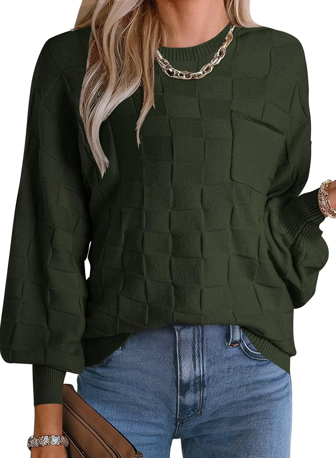 FEKOAFE Womens Sweaters Casual Long Sleeve Ribbed Knit Pullover