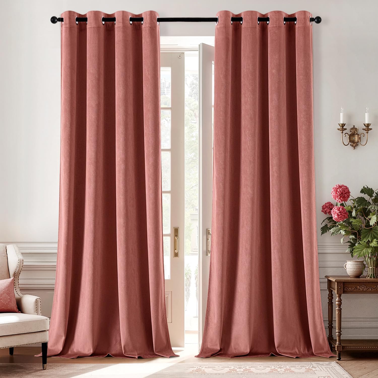 Dusty Rose Pink Velvet Curtains for Room Darkening and Privacy