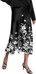 Womens Satin Midi Skirt High Waisted - Elegant Work Satin Dress