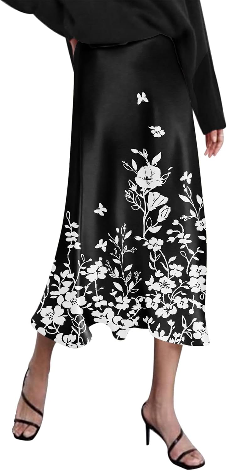 Elegant High Waisted Satin Midi Skirt for Stylish Women