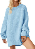 Womens Oversized Fuzzy Crew Neck Sweater - Cozy Fall Tunic