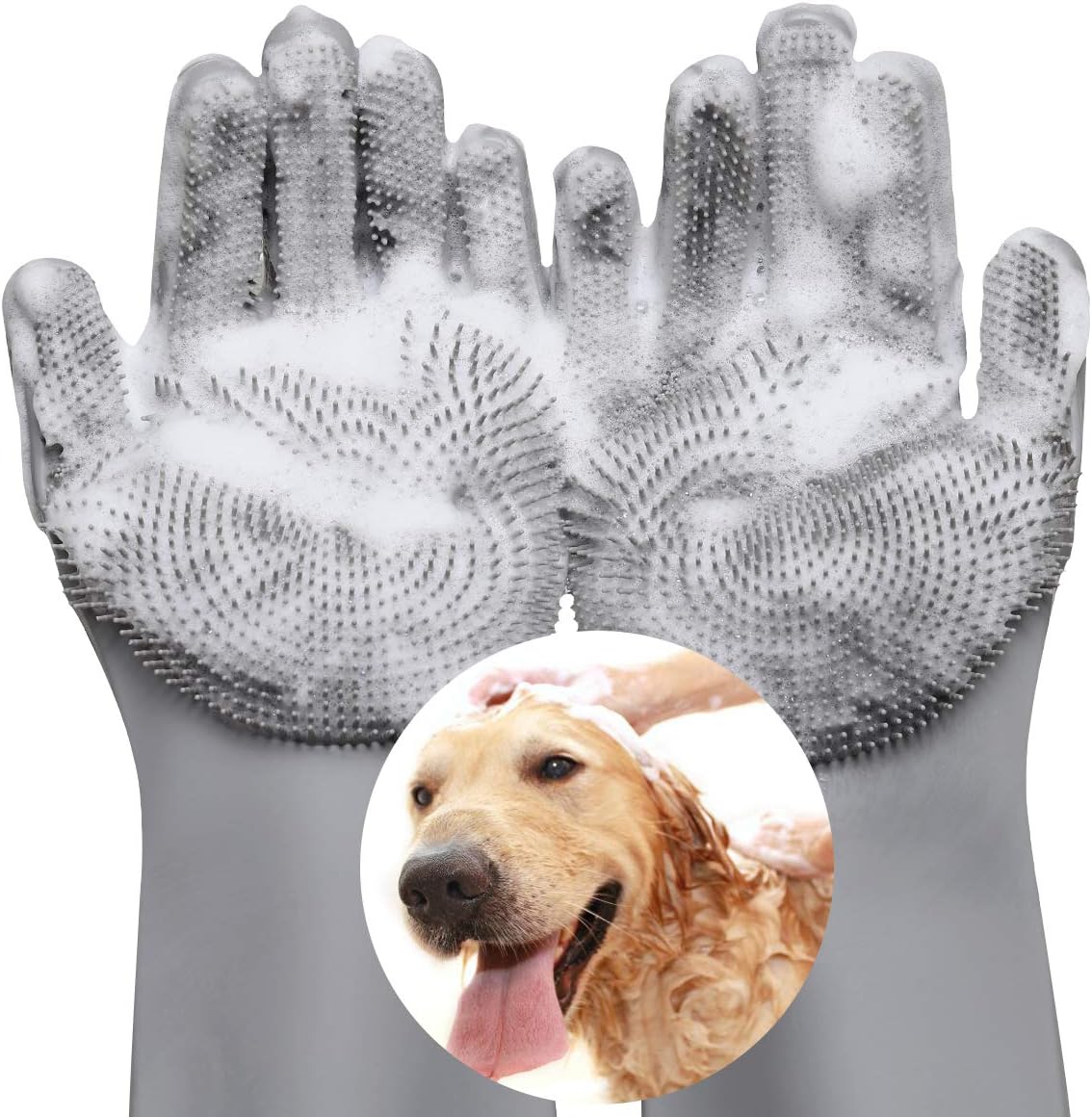 VavoPaw Pet Grooming Gloves - 5 Finger Design for Gentle Bathing & Massaging, Gray