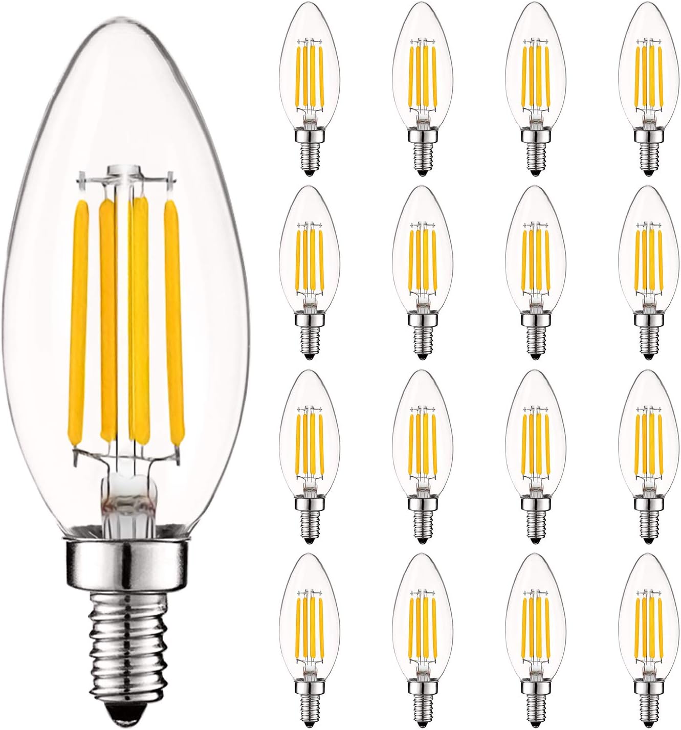 LUXRITE Vintage Candelabra LED Bulb 60W Equivalent, 16 Pack