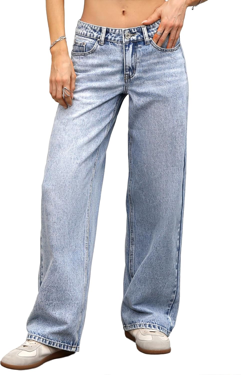 ELLEVEN Women's Low-Rise Baggy Jeans for Stylish Comfort